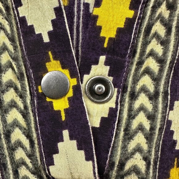 Label Ritu Kumar Shirt Dress  Snaps Button Front Tunic Aztec Purple Mustard - Picture 15 of 16